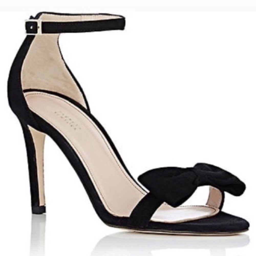Barneys Ny | Camoscio | Black Suede Bow Sandal Heels Classic Coquette Soft Girl